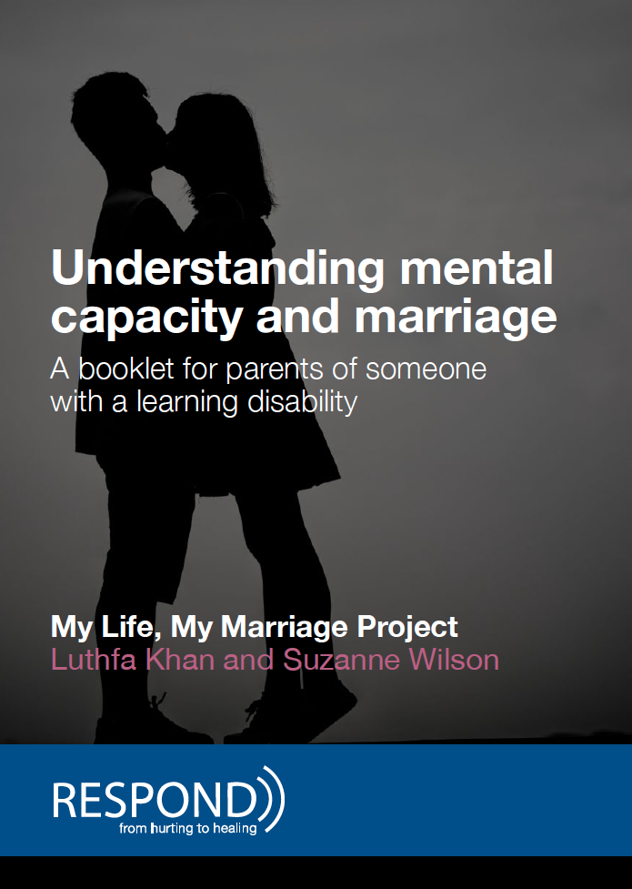 Booklet Front Cover - Talking about sex and relationships, with line drawing of couple kissing