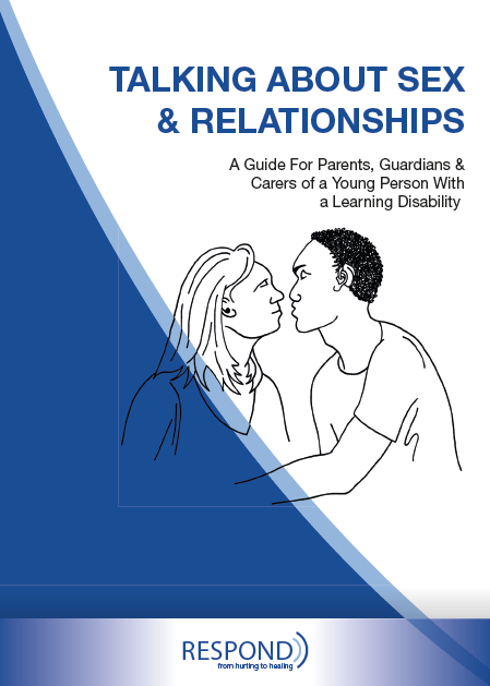 Booklet Front Cover - Talking about sex and relationships, with line drawing of couple kissing